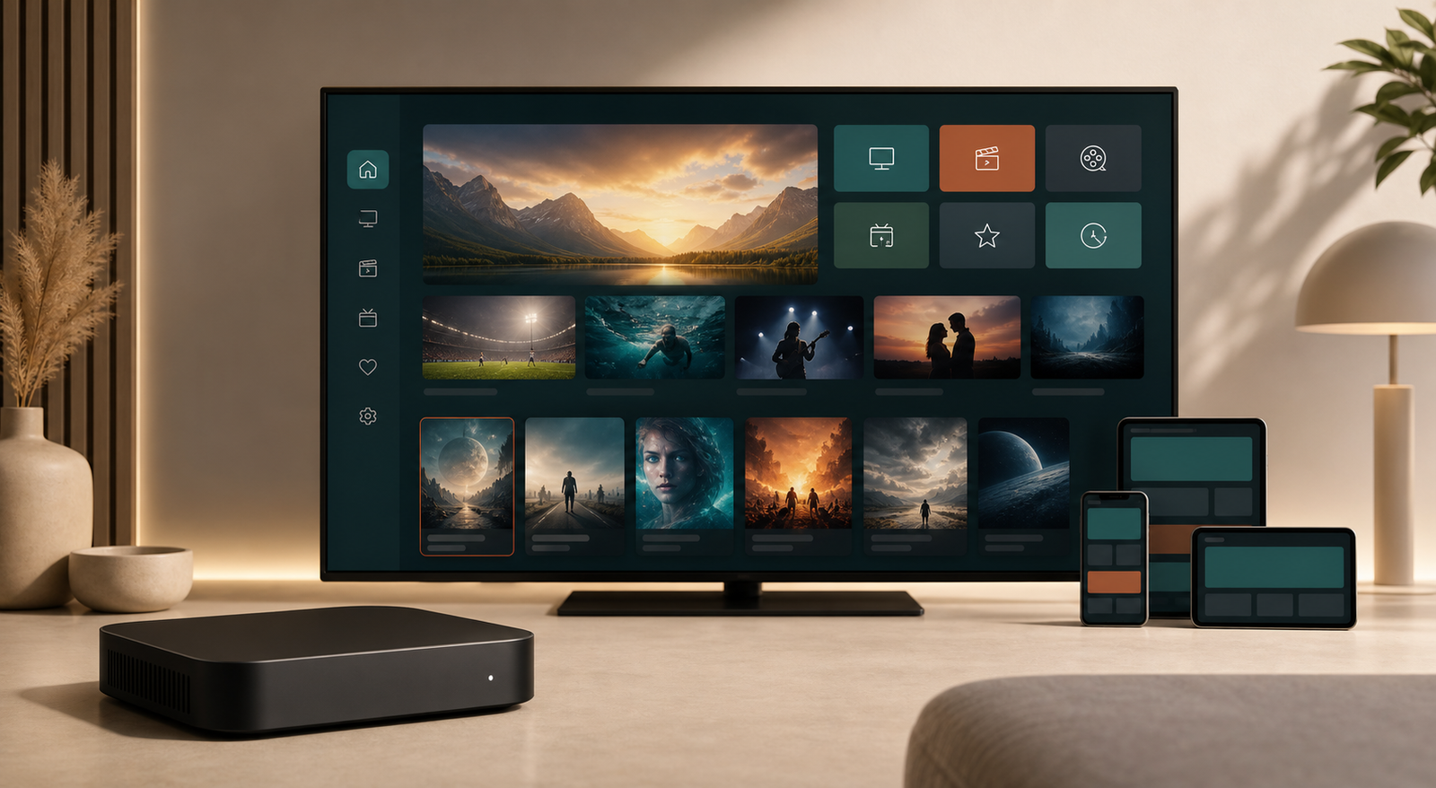 IPTV Box auf modernem TV Streaming Setup