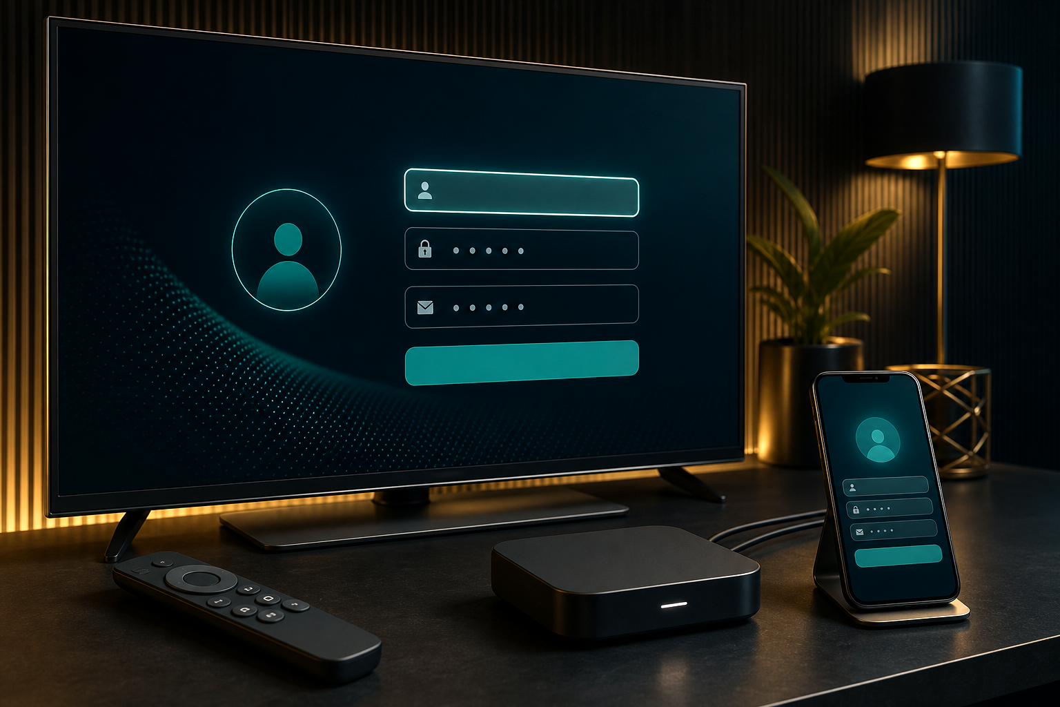 IPTV Box Installation mit Smart TV Streaming Gerät Smartphone und Login Setup