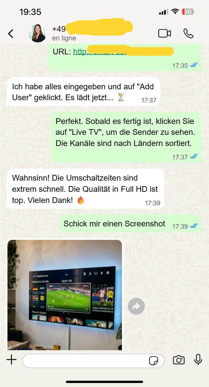 IPTV Box WhatsApp Beratung: Live TV Kategorien und Streaming-Qualität