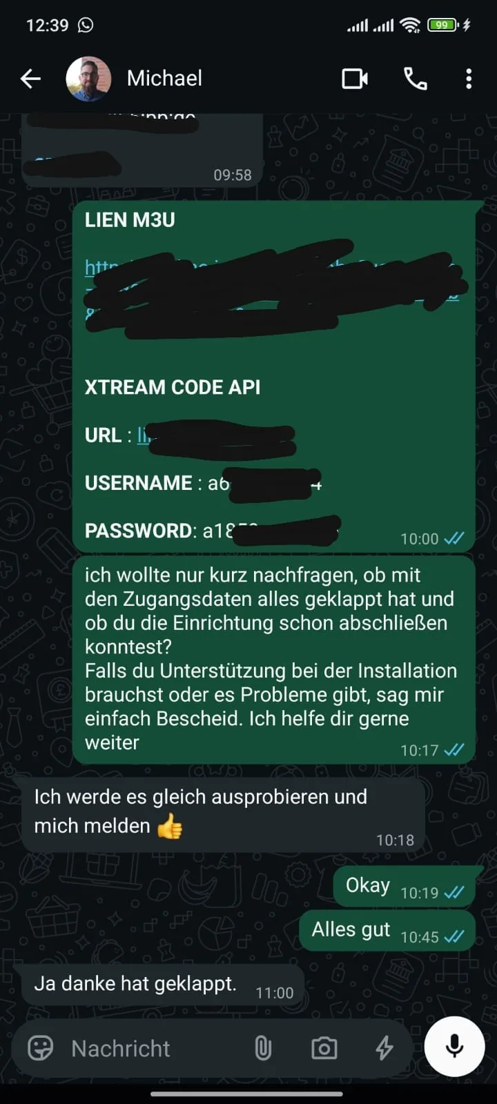 IPTV Box WhatsApp Beratung: M3U und Xtream Zugang erfolgreich testen