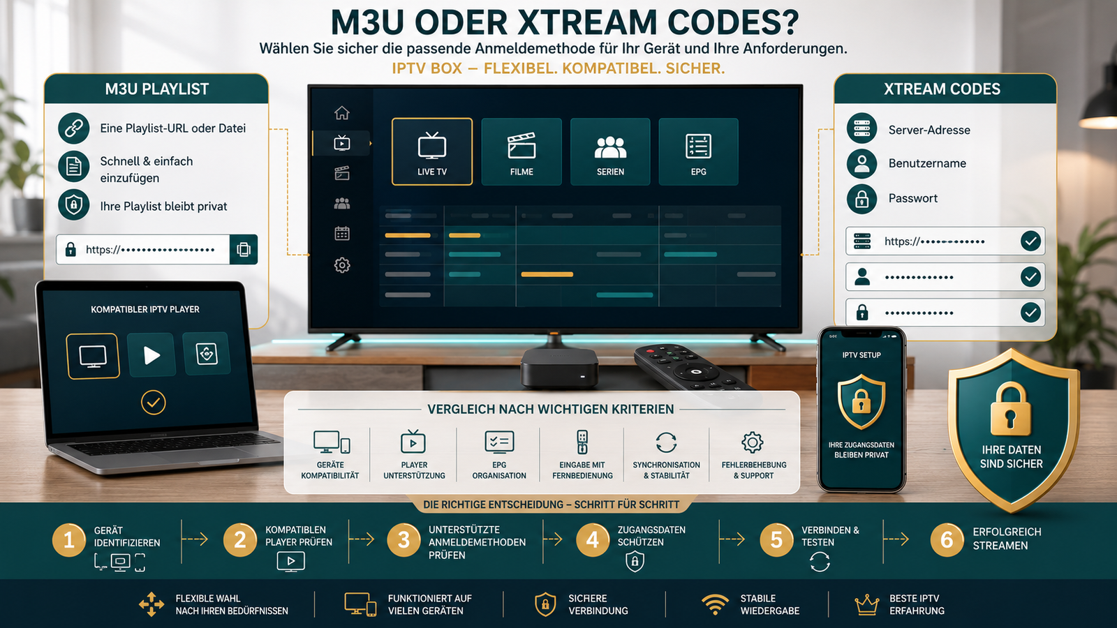 M3U vs Xtream Codes sicher nach Gerät und App auswählen