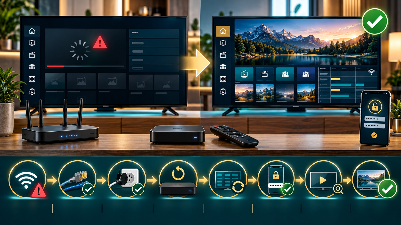 IPTV Box Fehler Schritt für Schritt beheben mit Router App und Login Prüfung